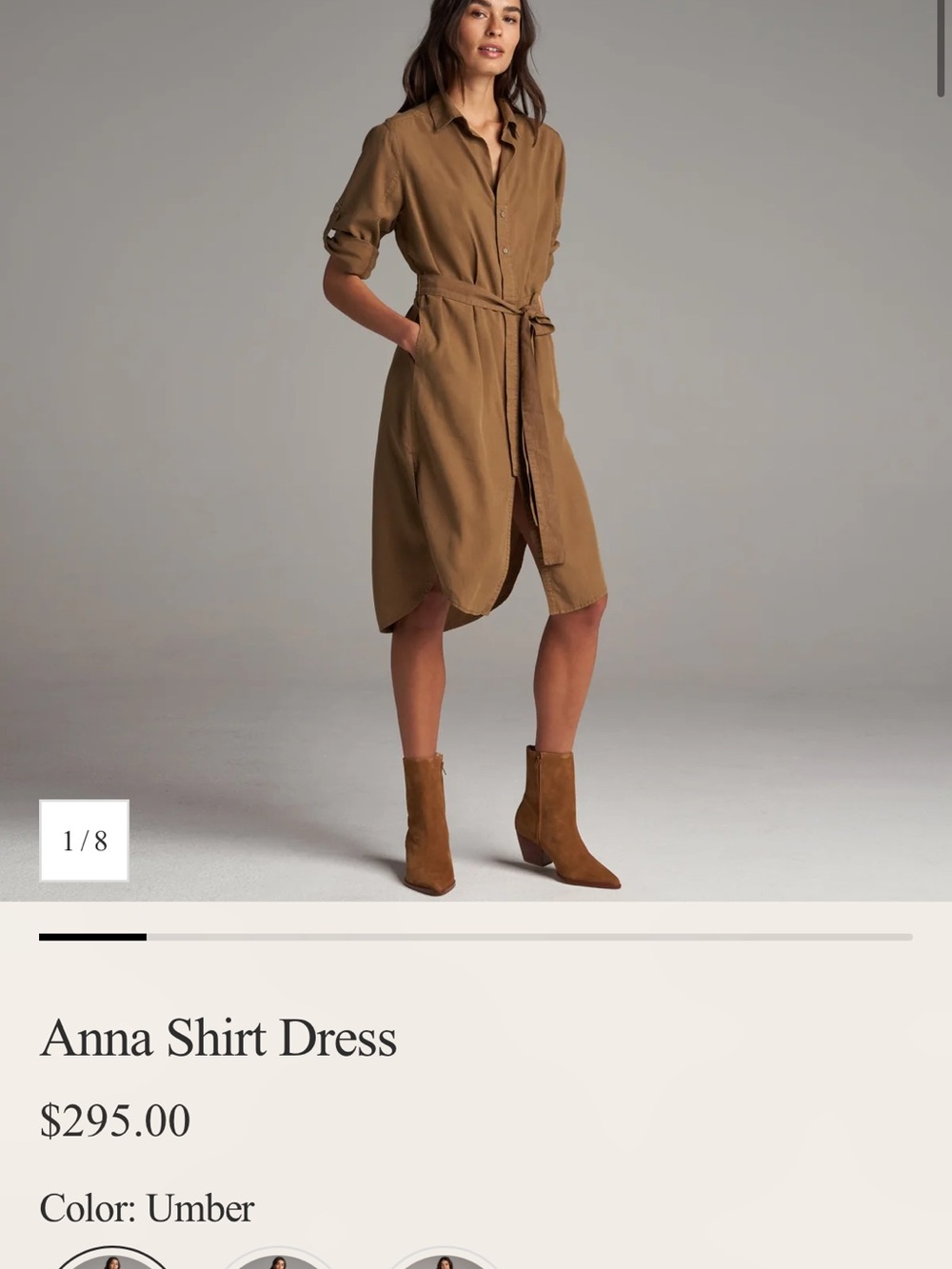 Rowan Anna Belted Shirt Midi Dress in Khaki